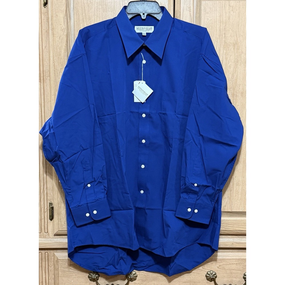 Givenchy Monsieur Men's Royal Blue Solid Dress Shirt Size 17.5 32/33 Button Down
